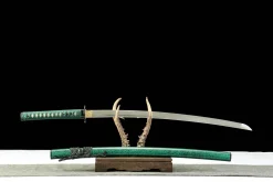 Alternative view of Teal Wave - Handgesmeed Katana van Damascusstaal